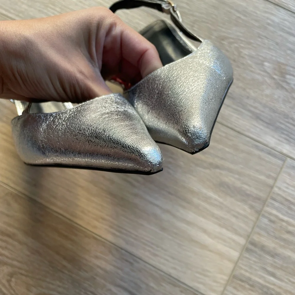 H&M Pointed Slingback Silver Kitten Heels - Picture 8 of 11